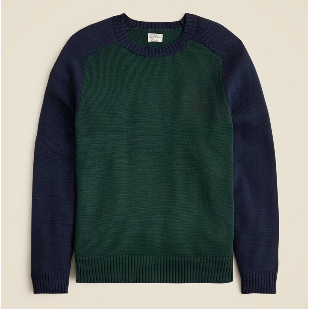 NWT J. Crew Heritage Cotton Sweater Colorblock Green Navy Blue